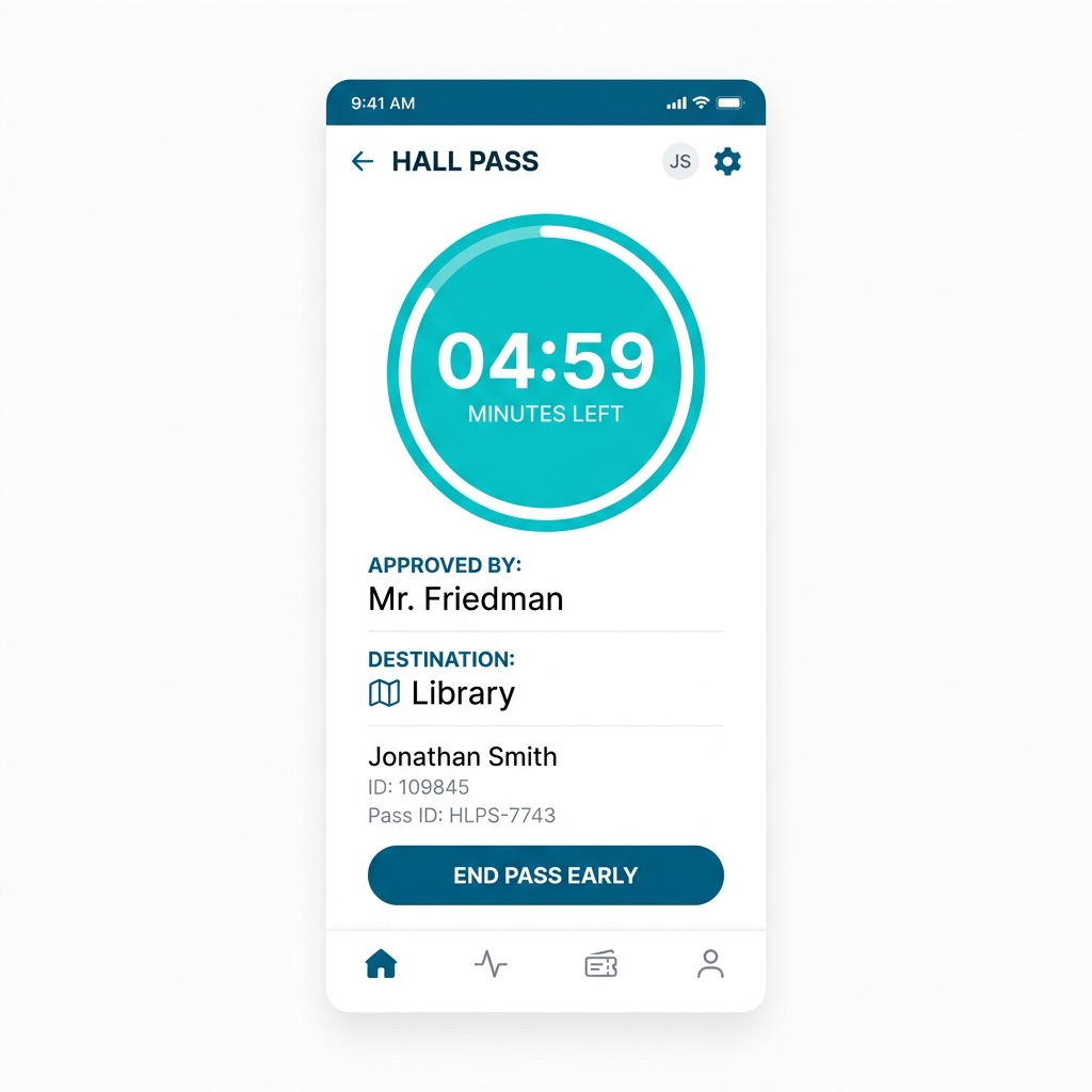 Digital hall pass with a live countdown timer